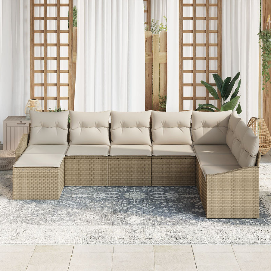 8 Delige Tuinscha Set Met Kussens Beige Poly Rattan