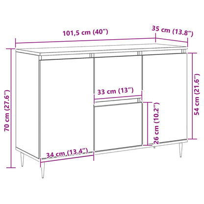Dressoir Met Deuren & Lades Oud Hout 101,5X35X70 Cm