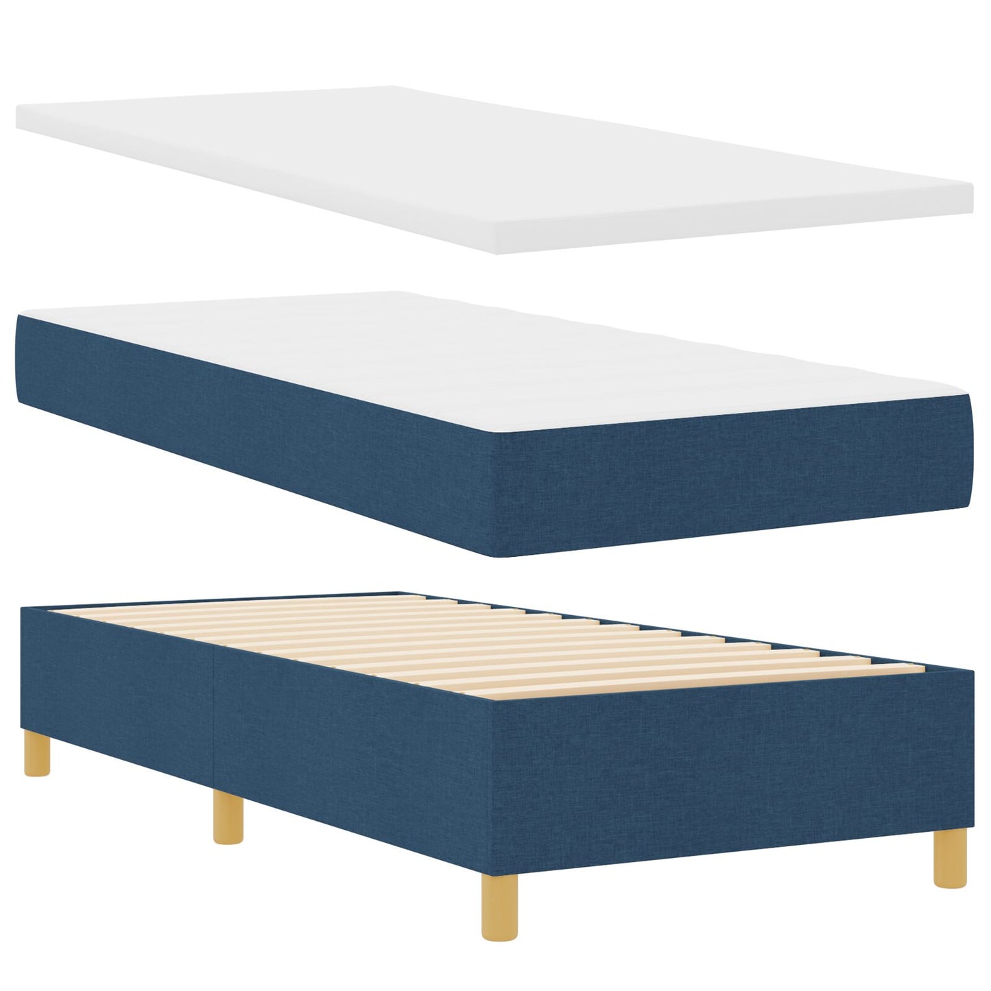 Boxspringbed Met Matras Blauw Eenpersoons Stof Blauw