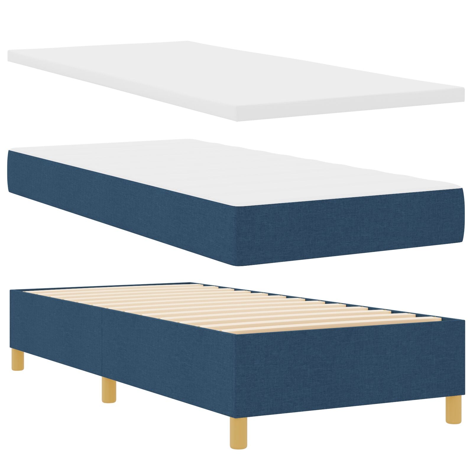 Boxspringbed Met Matras Blauw Eenpersoons Stof Blauw