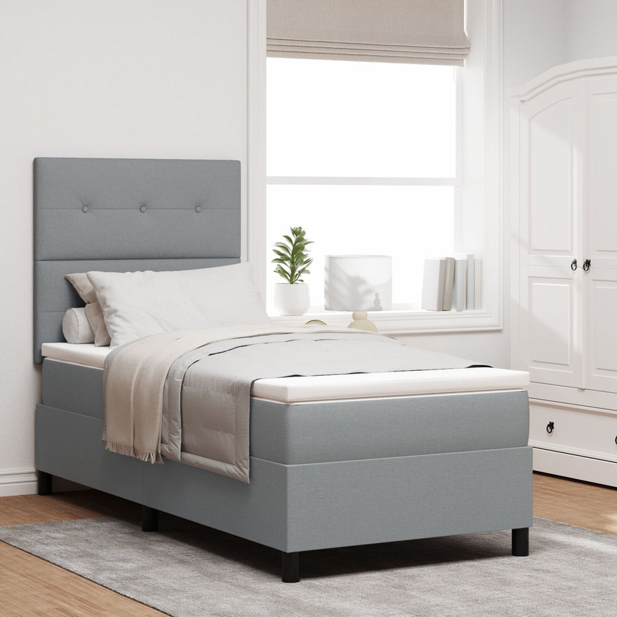 Boxspring Bed Met Matras Eenpersoons Stof Lichtgrijs 90 x 190 cm Knopen tufted