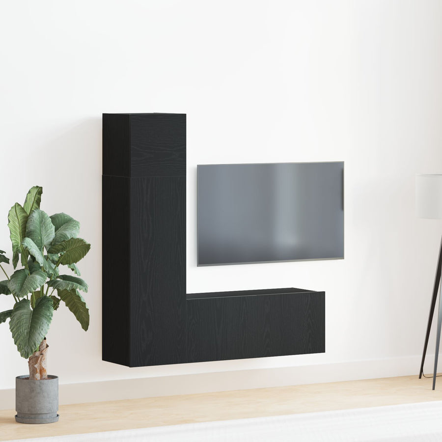 3-Delige Tv-Kastenset Zwart Eiken Gefabriceerd Hout