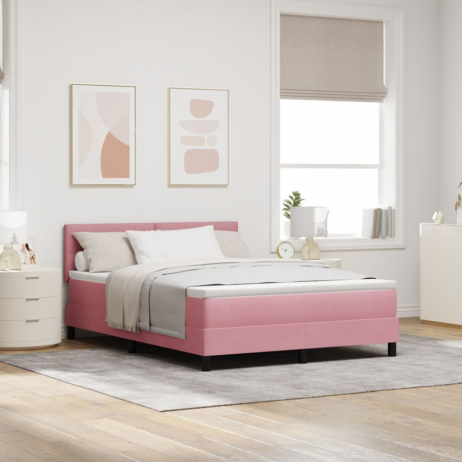 Boxspringbed Met Matras Roze 140X190 Cm Fluweel Blauw