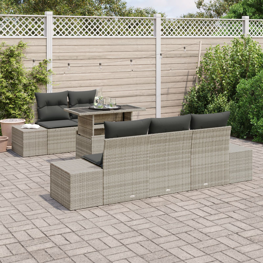 Tuin Sofa Set Set Van 6 Beige Rattan En Polyester Tuin Sofa Set