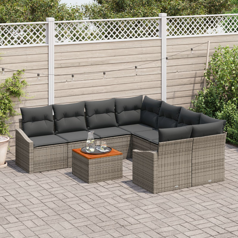 9-Delige Tuin Sofa Set Met Kussens Grijs Poly Rattan Acaciahout