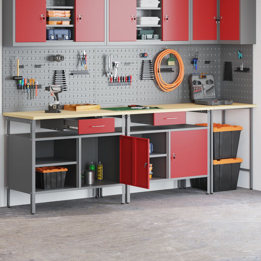3-Delige Werkbank Set Zwart Staal
