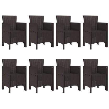 9-Delige Tuin Eettafel Set Bruin Poly Rattan