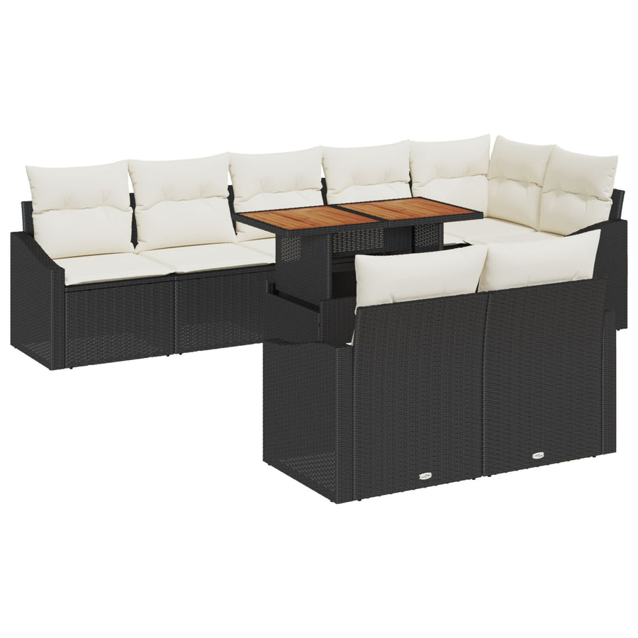 9-Delige Tuin Eetset Met Kussens Zwart Poly Rattan Acacia