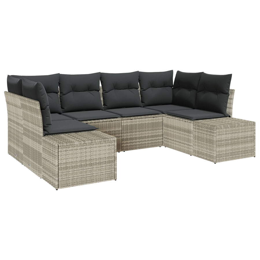 6-Delige Tuin Sofa Set Met Kussens Lichtgrijs Poly Rattan