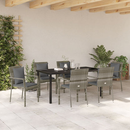 7-Delige Tuin Dining Set Met Kussens Grijs Poly Rattan