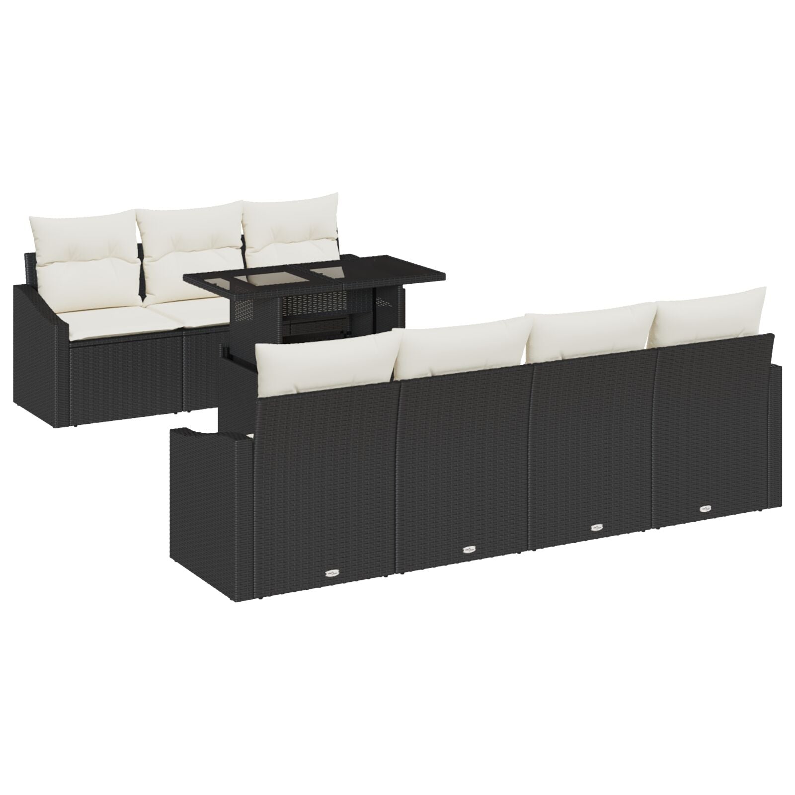Tuin Sofa Set Set Van 8 Beige, Zwart Rieten, Polyester, Staal