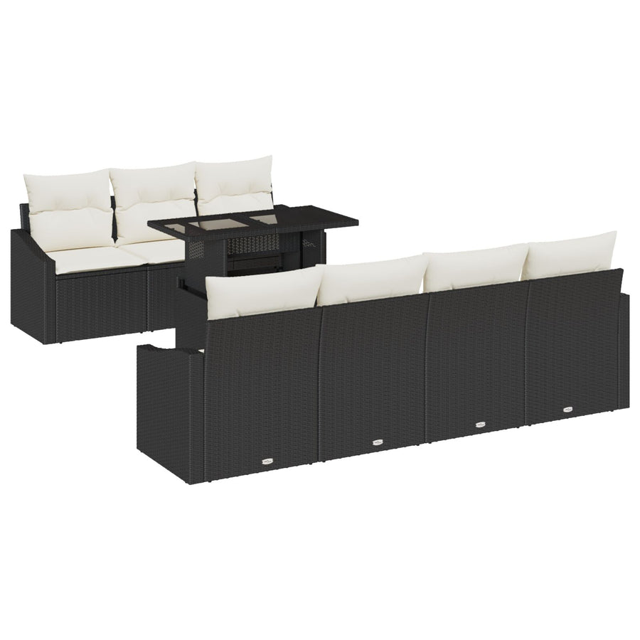 Tuin Sofa Set Set Van 8 Beige, Zwart Rieten, Polyester, Staal