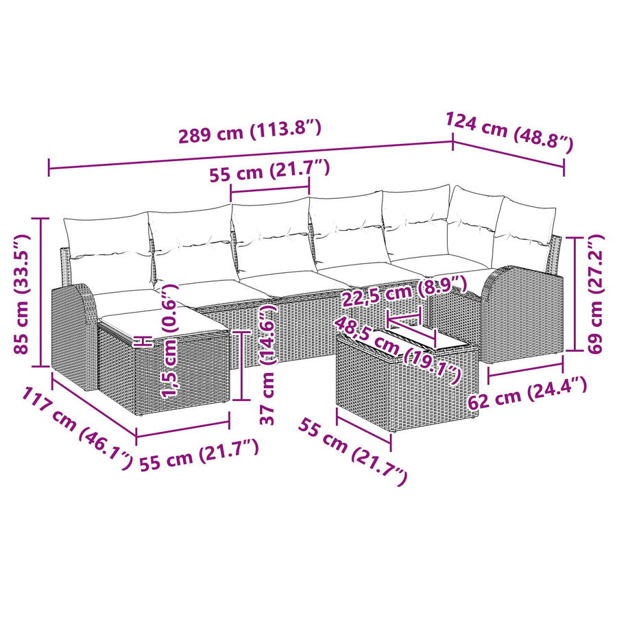 8-Delige Tuin Sofa Set Met Kussens Zwarte Poly Rattan