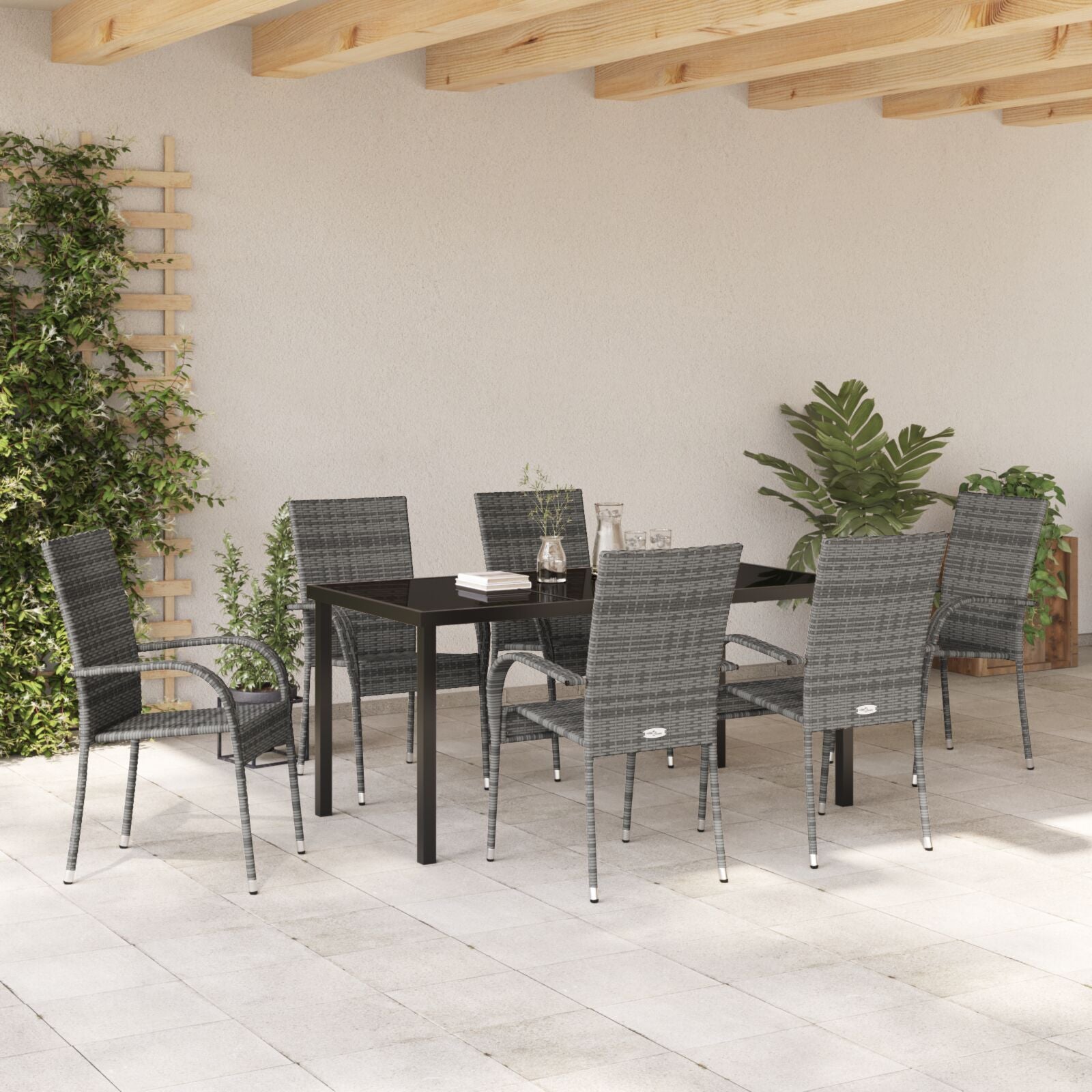 7-Delige Tuinset Grijs Poly Rattan