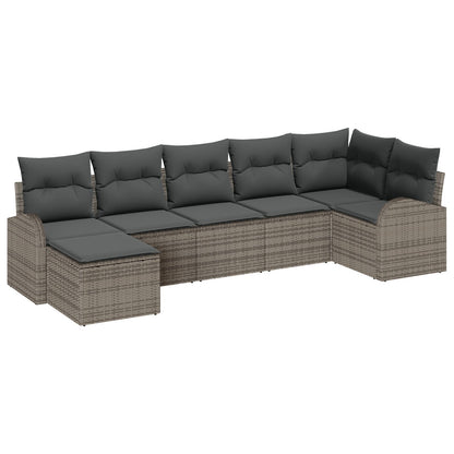 Tuin Sofa Set Set Van 7 Grijs Rattan, Polyester Kussens Tuin Sofa