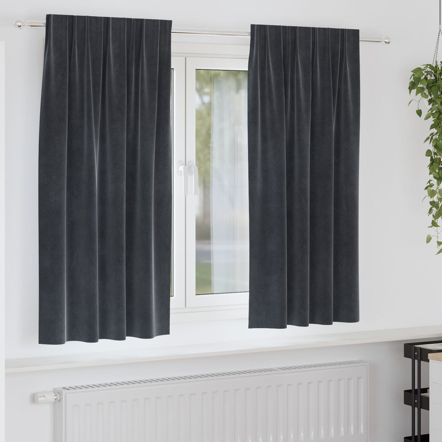 Blackout Gordijnen Met Topband 2 Stuks Donkergrijze Velvet Donkergrijs 140 x 175 cm met ingenaaide tape