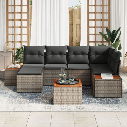 7-Delige Tuin Sofa Set Met Kussens Grijs Poly Rattan Acacia
