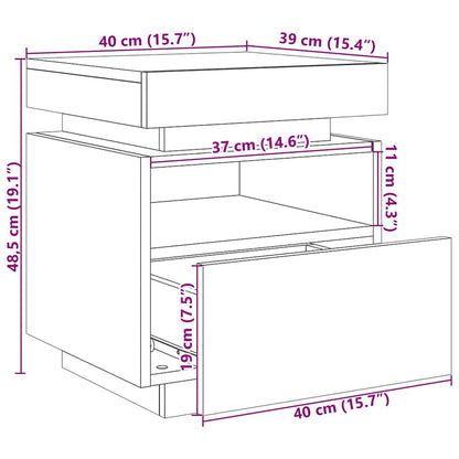 Nachtkastje Met Led-Verlichting 2 Stuks Zwart Eiken 40X39X48,5 Cm