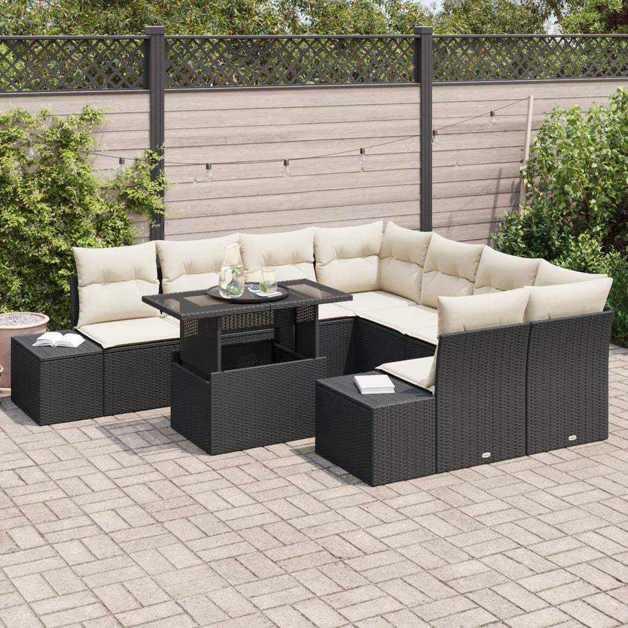 9-Delige Tuinsofaset Met Kussens Zwart Poly Rattan