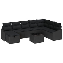 9-Delige Tuinsofa Set Met Kussens Zwart Poly Rattan