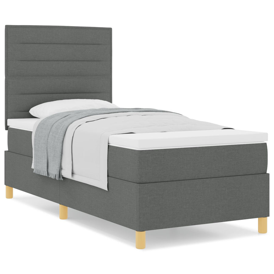 Boxspringbed Met Matras Donkergrijs 100X200 Cm Stof Blauw