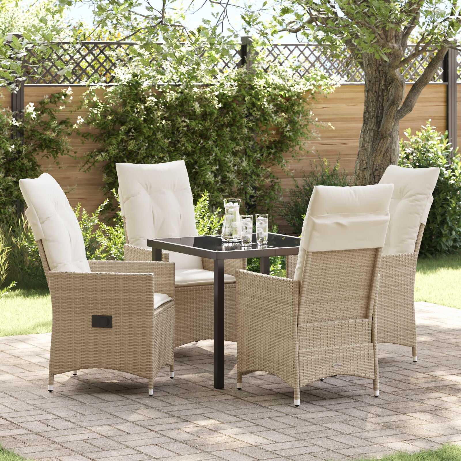 5-Delige Tuin Eetset Met Kussens Beige Poly Rattan