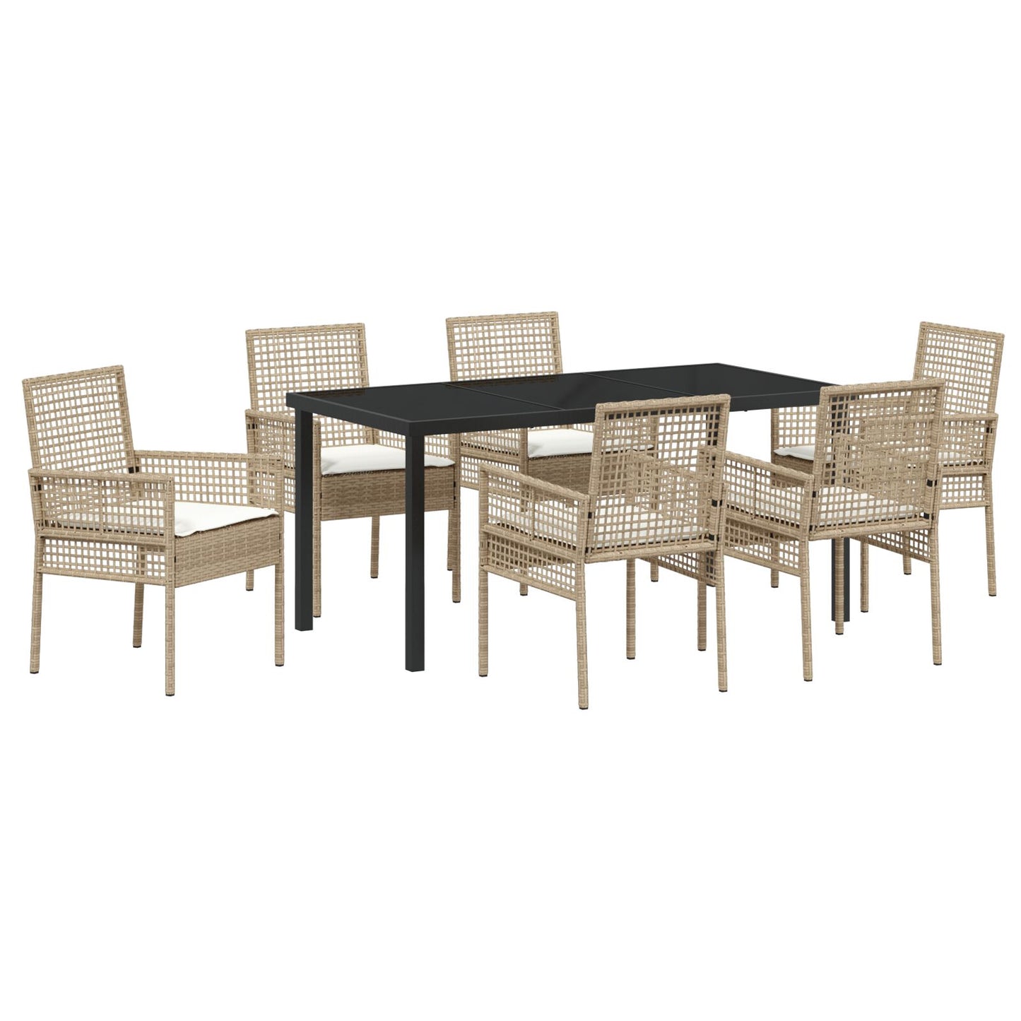 7 Delige Tuin Eetset Met Kussens Beige Poly Rattan