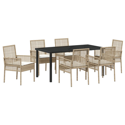 7 Delige Tuin Eetset Met Kussens Beige Poly Rattan