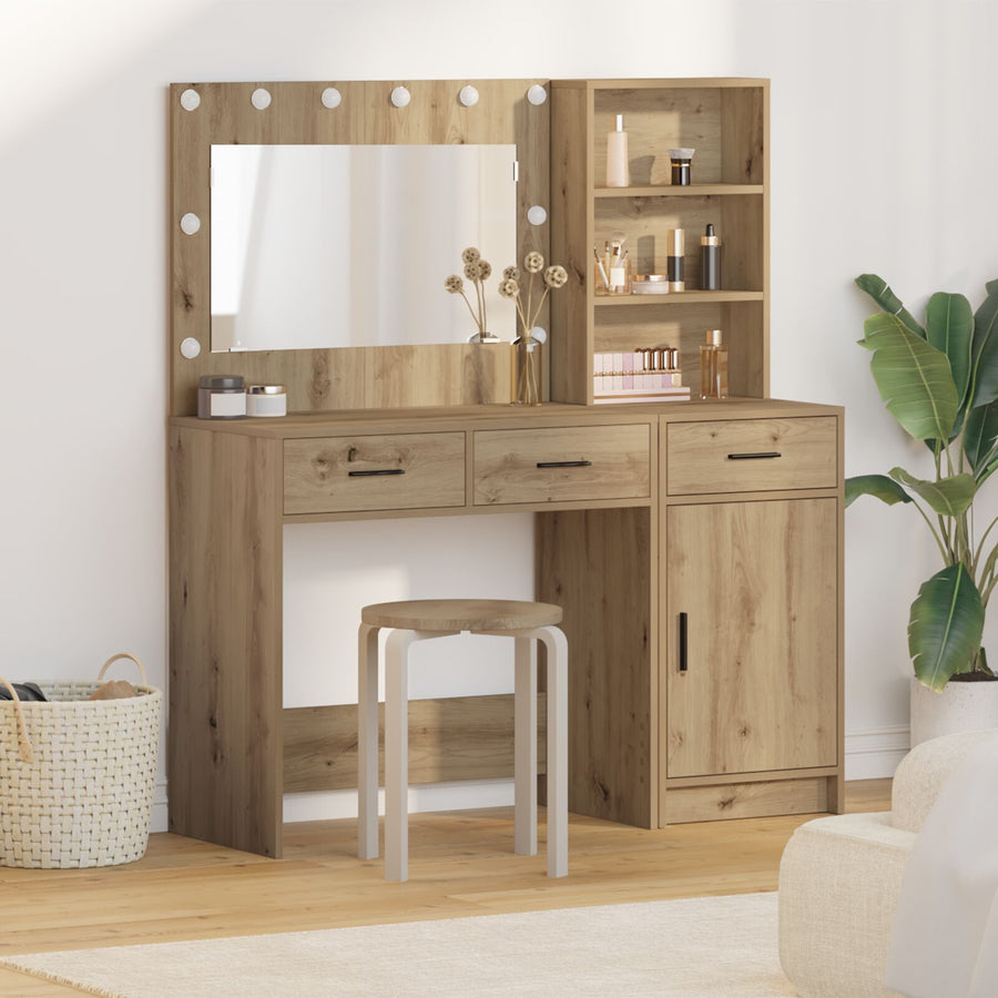 2-Delige Kaptafelset Met Led Artisan Eiken Engineered Wood
