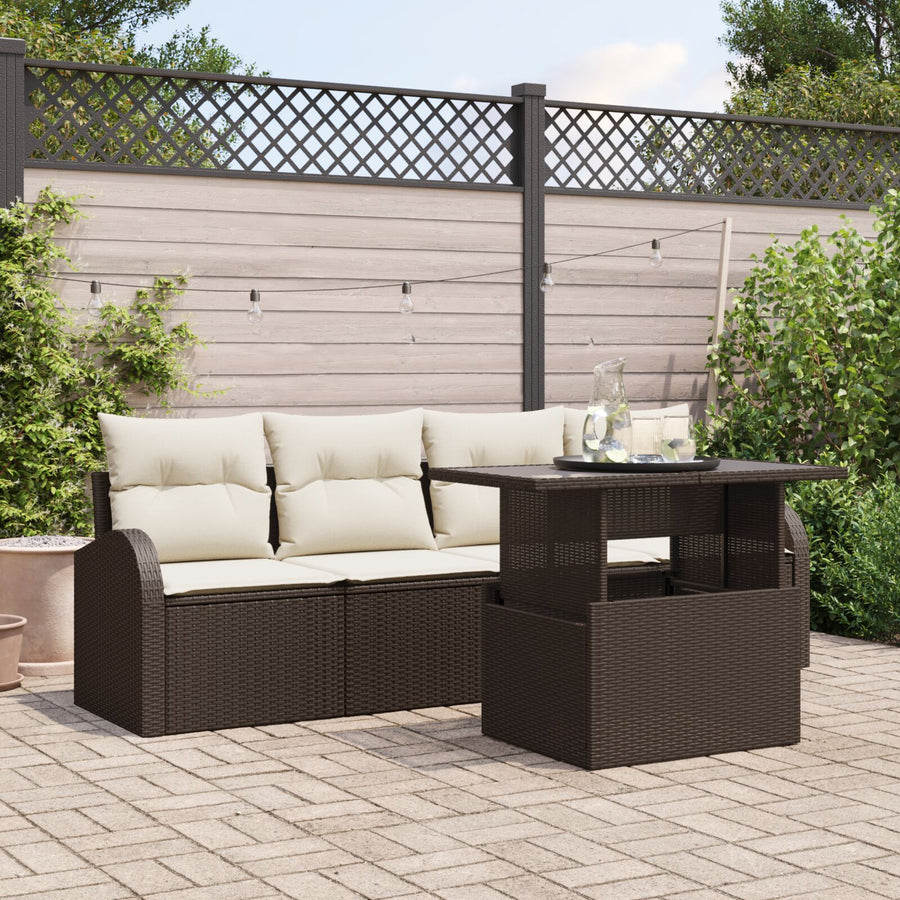 5-Delige Tuin Sofa Set Met Kussens Bruin Poly Rattan