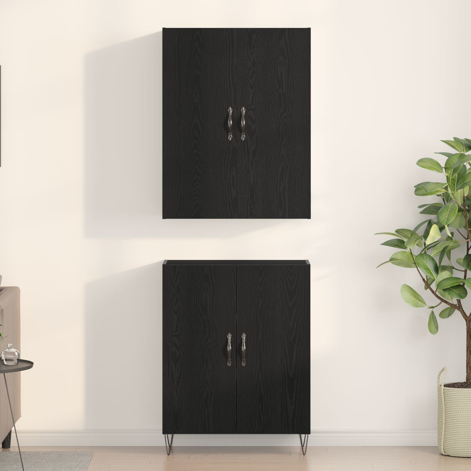 Highboard Zwart Eiken 69,5X34X180 Cm Geengineerd Hout