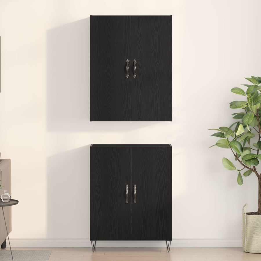 Highboard Zwart Eiken 69,5X34X180 Cm Geengineerd Hout