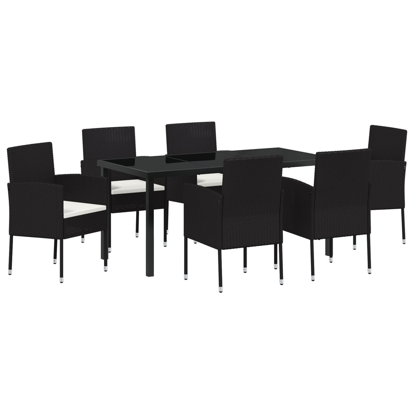 7-Delige Tuin Eettafelset Met Kussens Zwart Poly Rattan