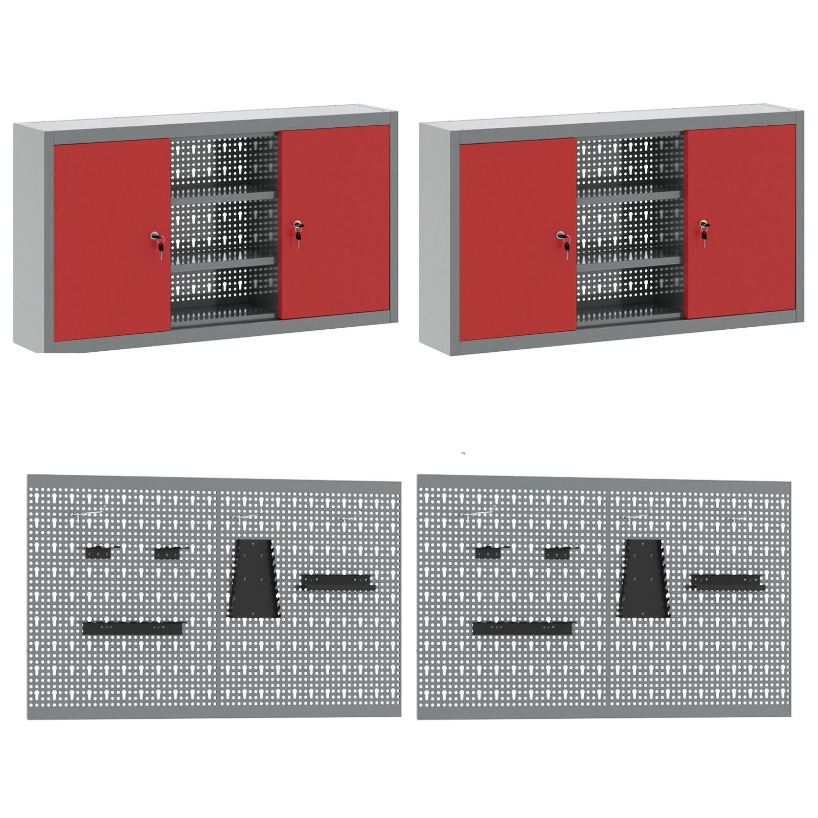 10-Delige Werkcabinet En Pegboard Set In Het Van Mdf En Metaal 4x (84 cm) Rood 6x cabinet + 6x pegboard