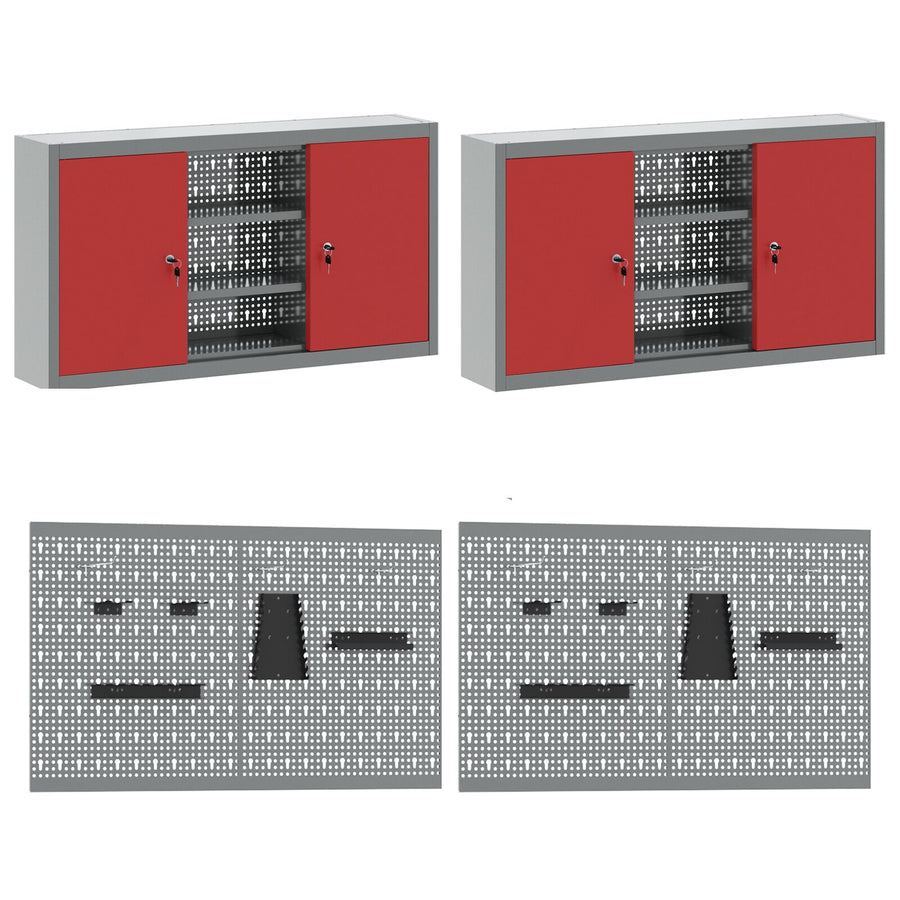10-Delige Werkcabinet En Pegboard Set In Het Van Mdf En Metaal 4x (84 cm) Rood 6x cabinet + 6x pegboard