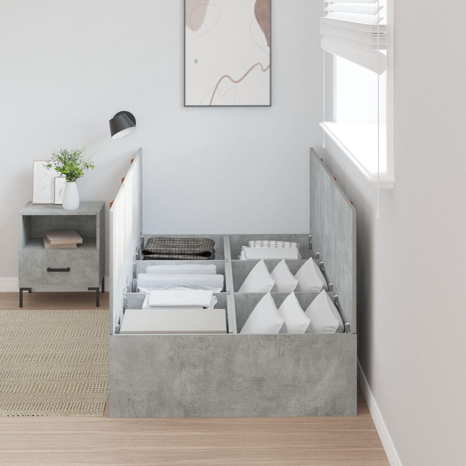 Bedframe Beton Eenpersoons Opslag Bedframe Beton Grijs 90 x 200 cm