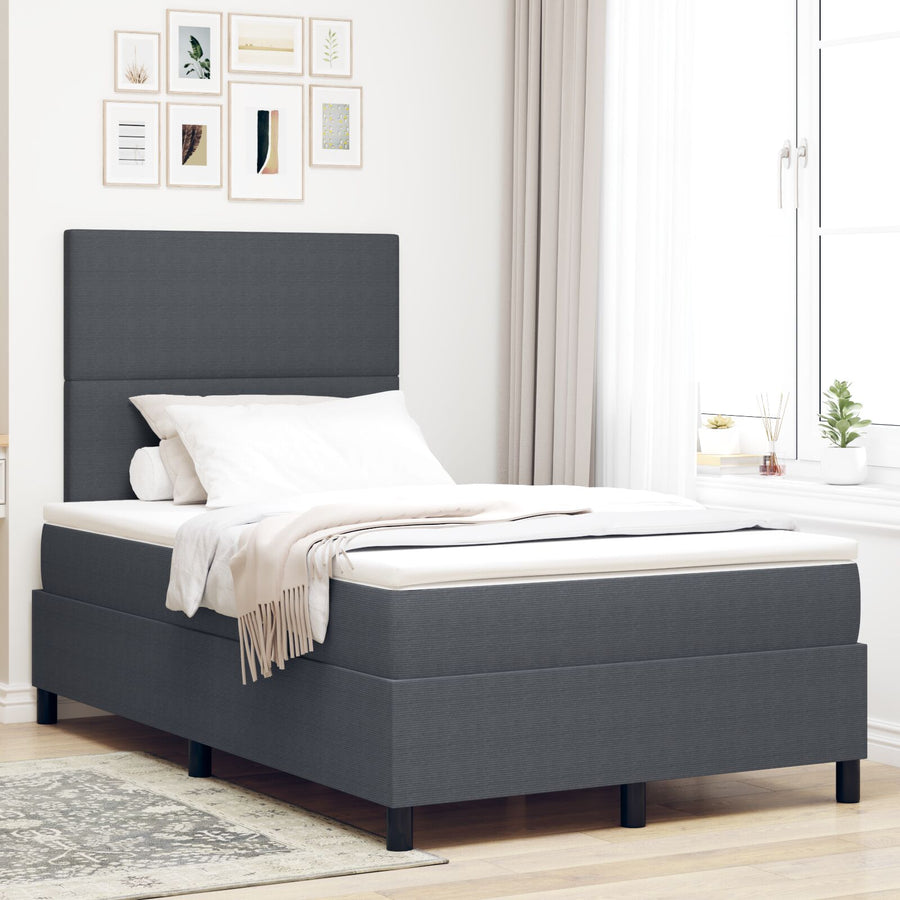 Boxspring Bed Met Matras Donkergrijs Klein Tweepersoons Corduroy Stof