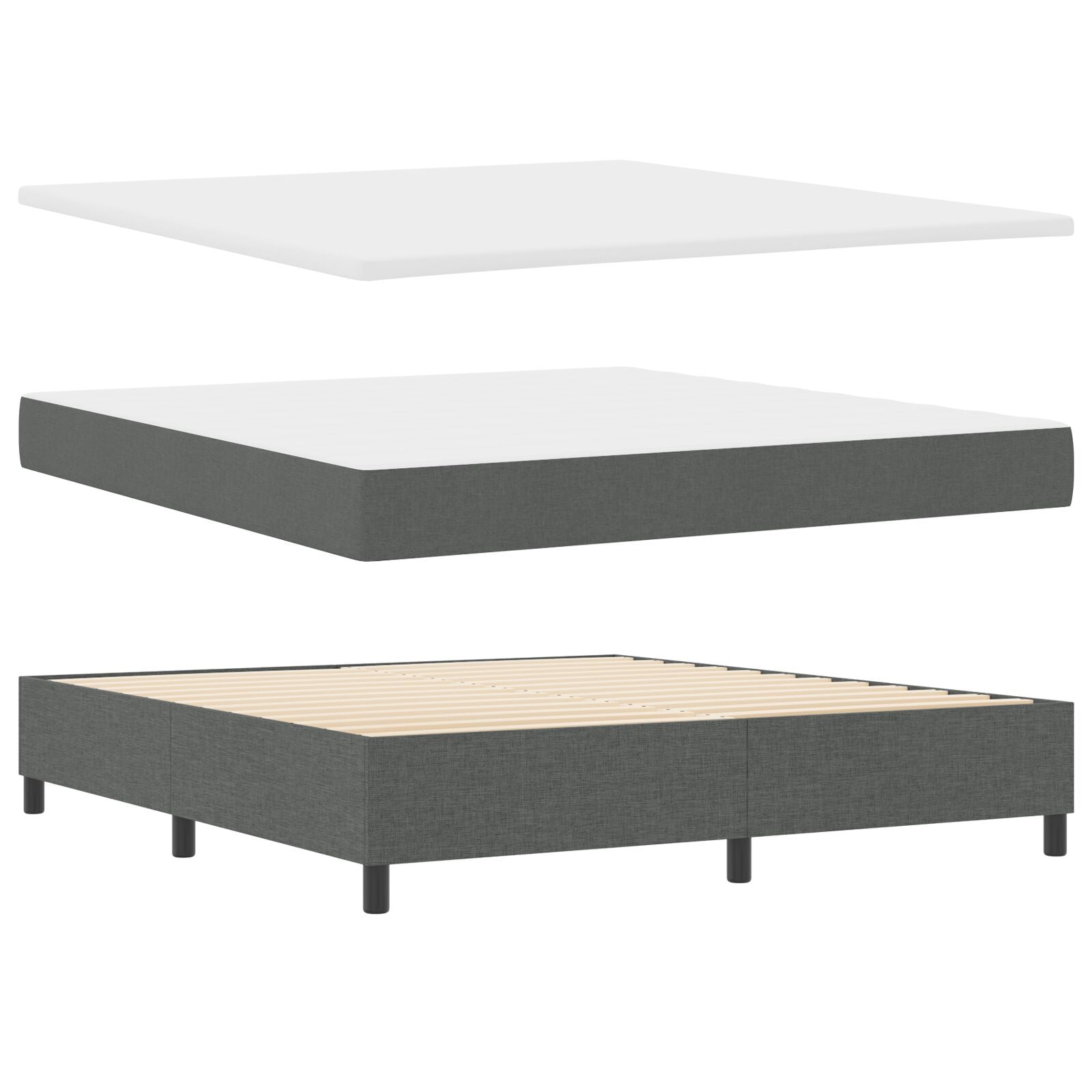 Boxspringbed Met Matras & Bank Stof Donkergrijs 180 x 200 cm Lijnen ontwerp