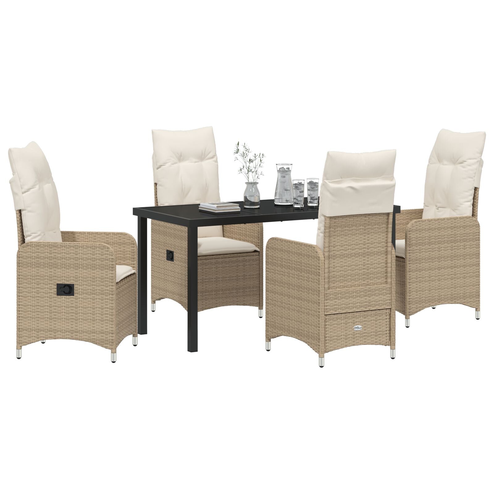 5-Delige Tuin Eetset Met Kussens Beige Poly Rattan