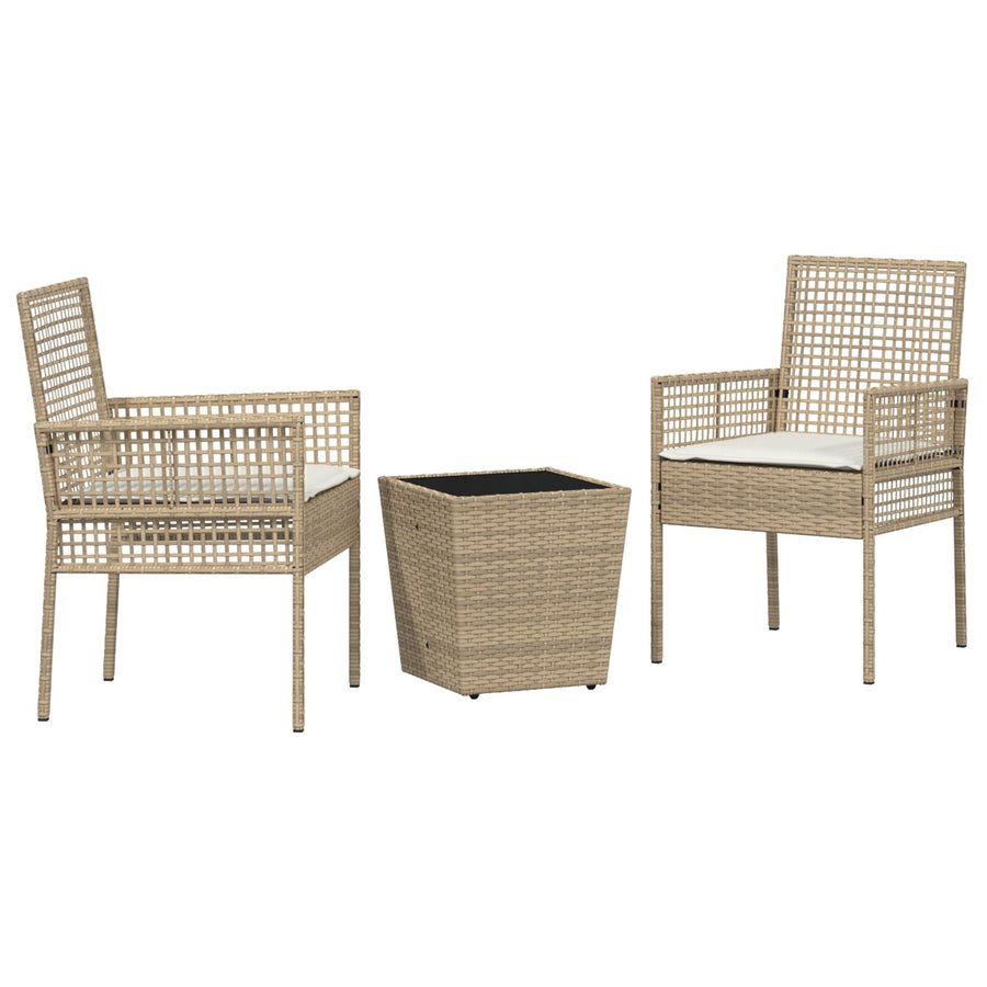 3-Delige Tuin Bistro Set Met Kussens Beige Poly Rattan