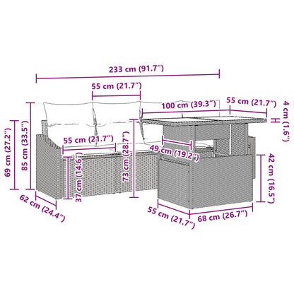5-Delige Tuin Sofa Set Met Kussens Beige Poly Riet
