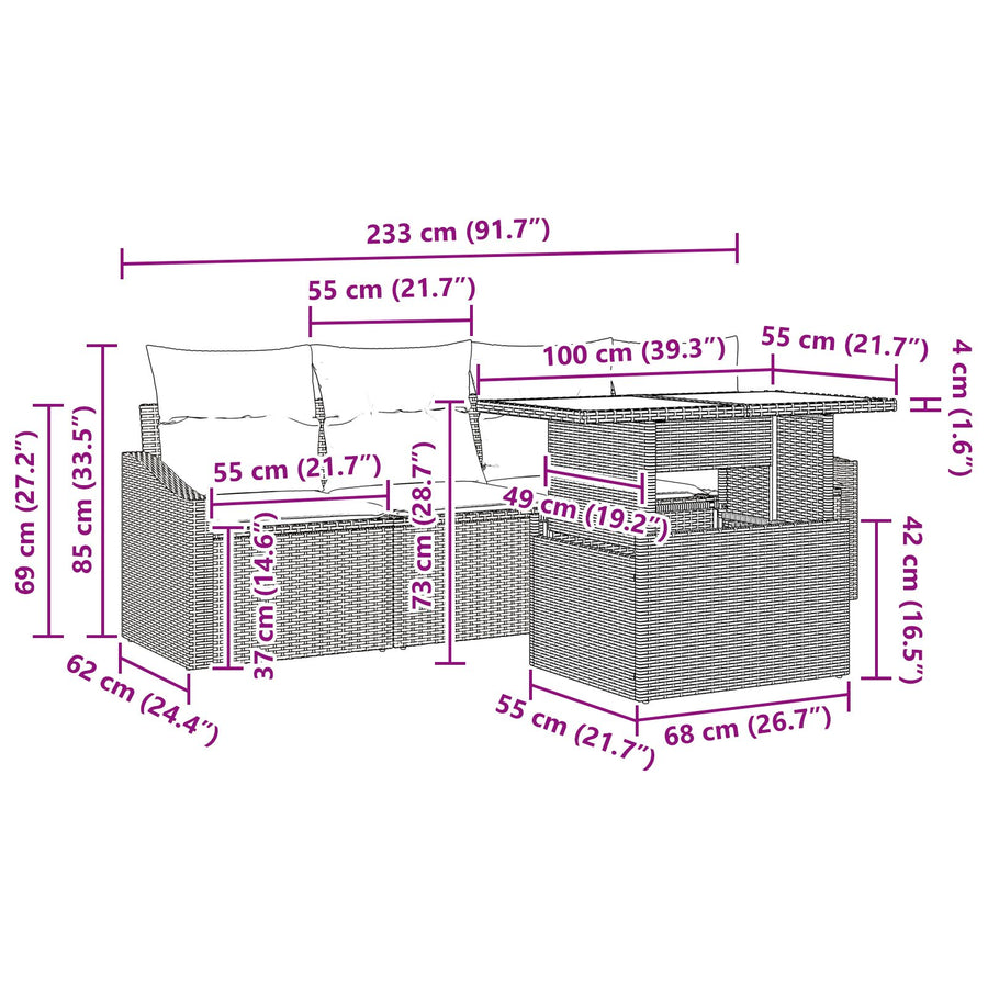 5-Delige Tuin Sofa Set Met Kussens Beige Poly Riet