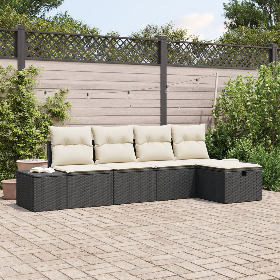 5-Delige Tuin Sofa Set Met Kussens Zwart Poly Riet Wit