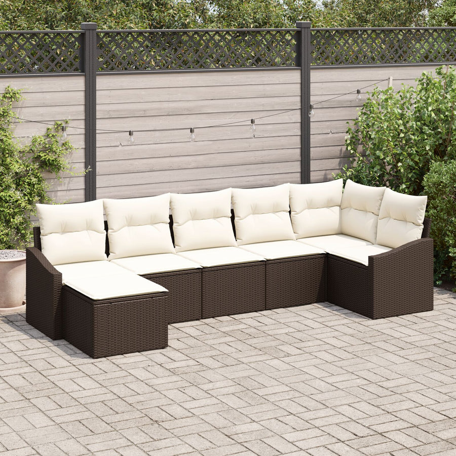 7-Delige Tuin Sofa Set Met Kussens Bruin Poly Rattan