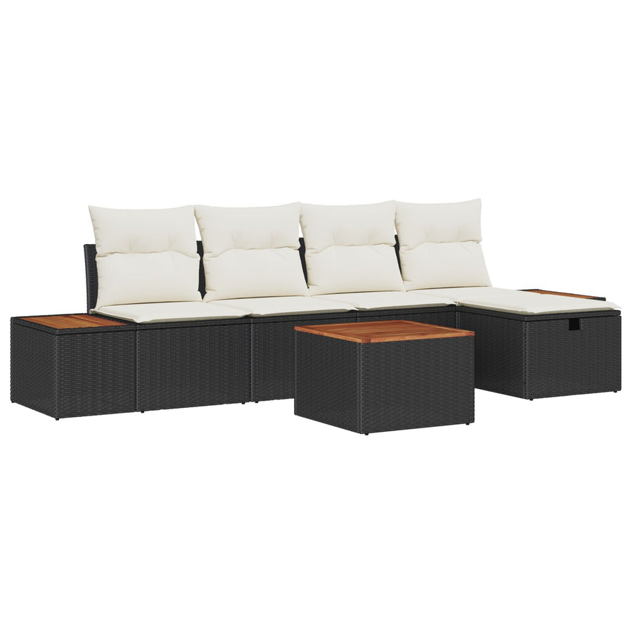 6-Delige Tuin Sofa Set Met Kussens Zwart Poly Rattan