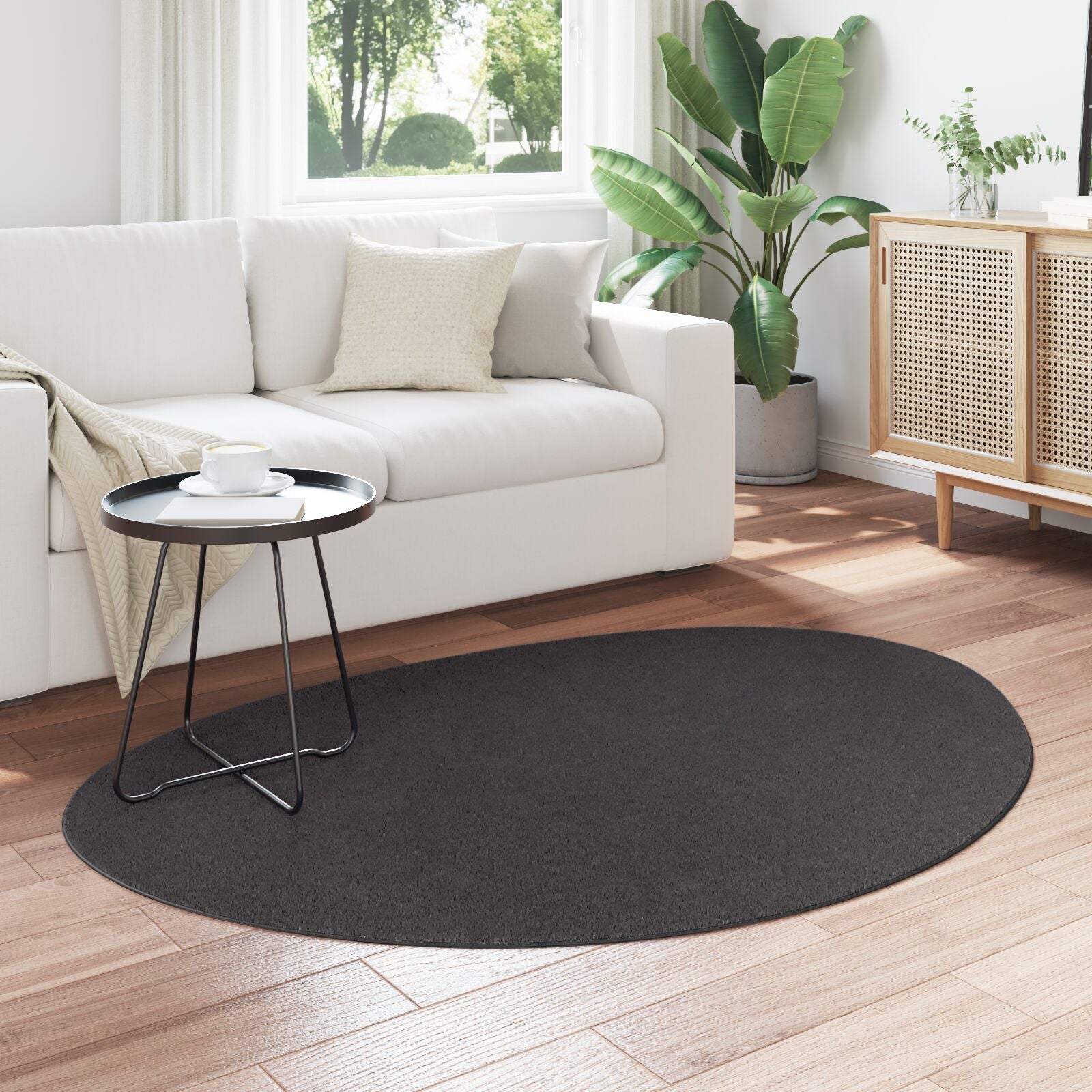 Vloerkleed ""Huarte"" Korte Pool Zacht En Wasbaar Anthraciet 120 x 170 cm Ovaal-Asymmetrisch