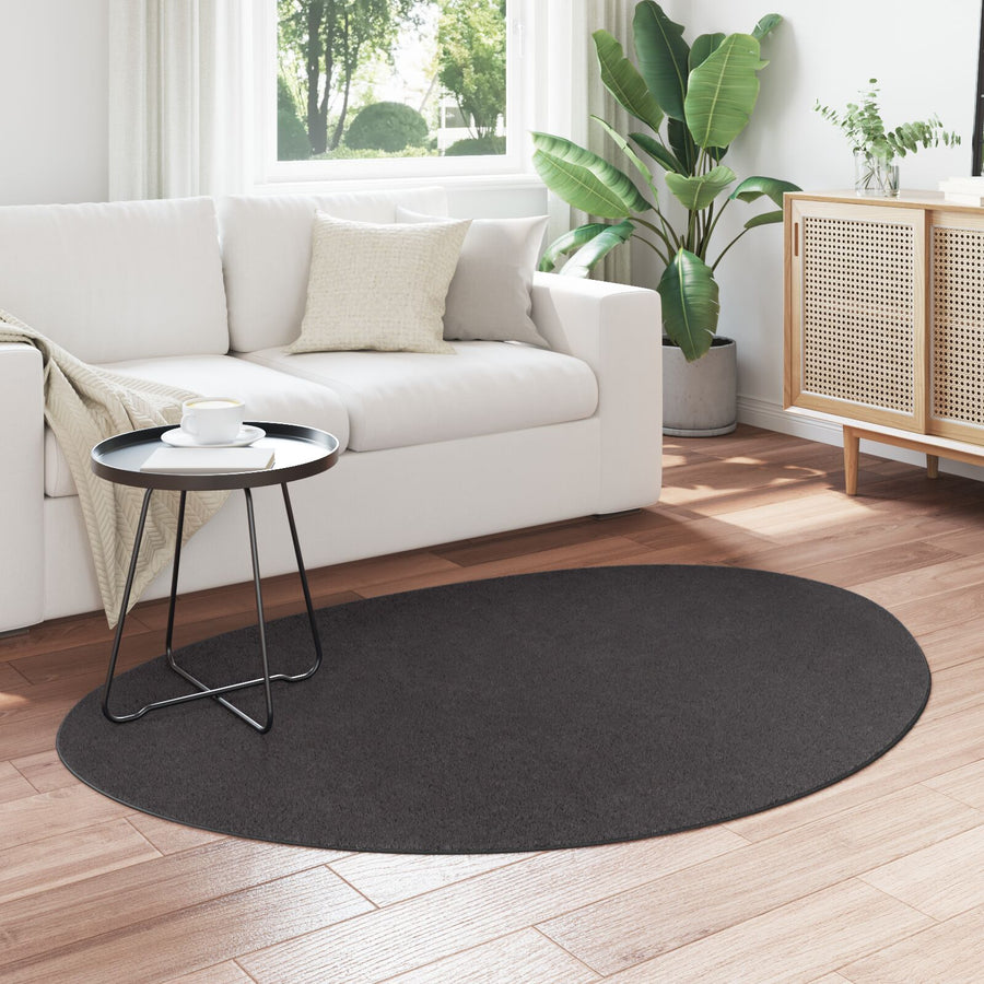 Vloerkleed ""Huarte"" Korte Pool Zacht En Wasbaar Anthraciet 120 x 170 cm Ovaal-Asymmetrisch