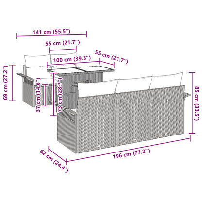 6-Delige Tuin Sofa Set Met Kussens Grijs Poly Rattan