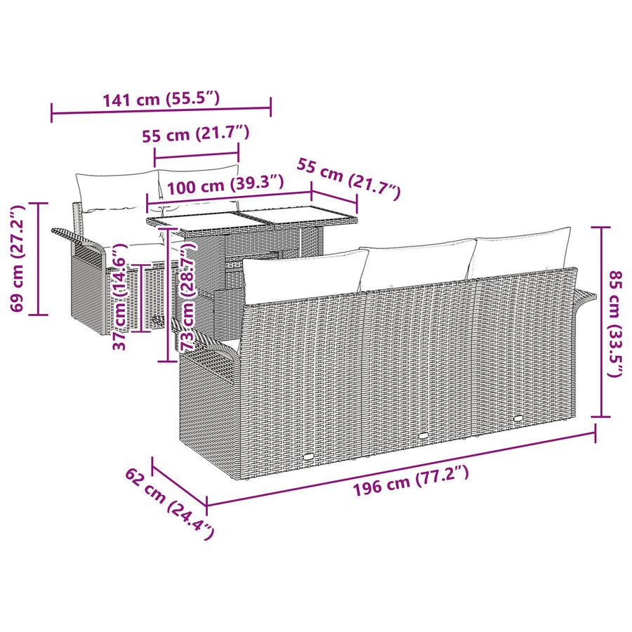 6-Delige Tuin Sofa Set Met Kussens Grijs Poly Rattan
