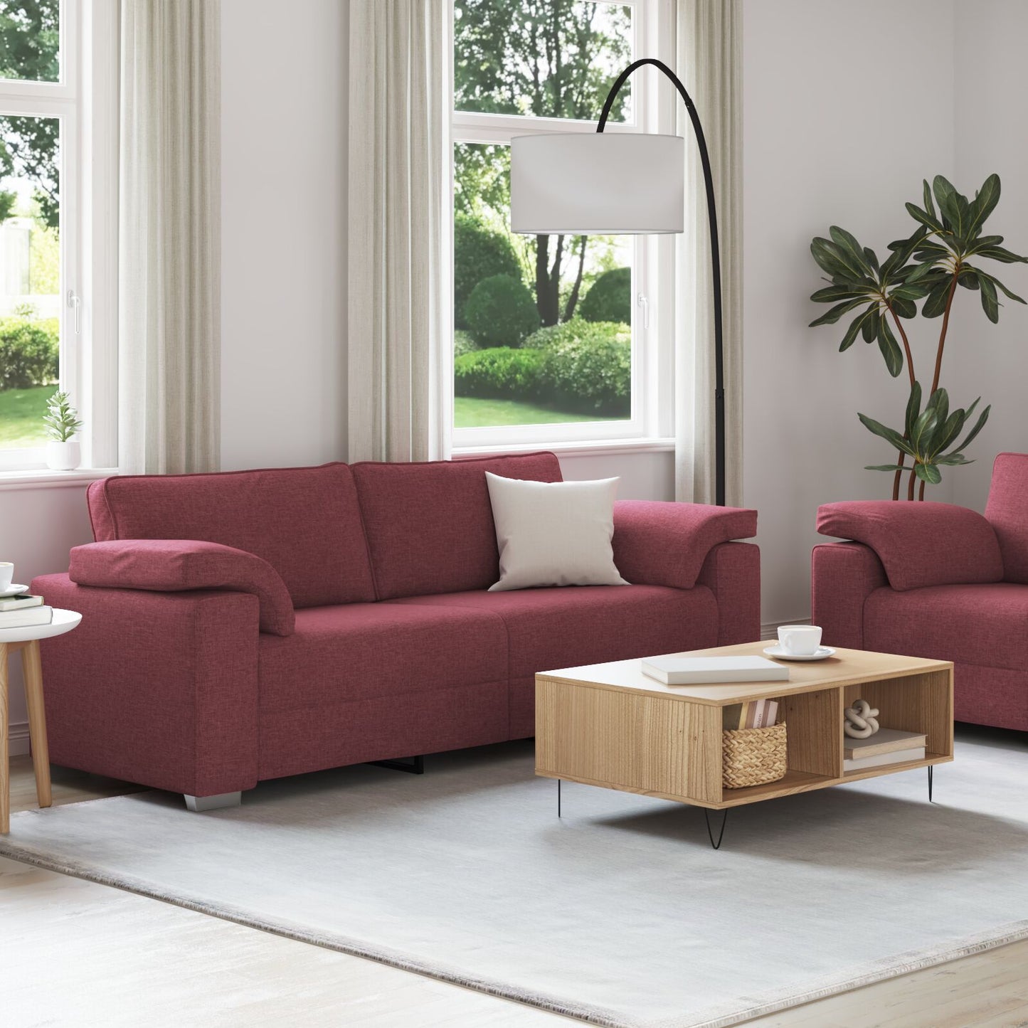 2 Delige Sofa Set Met Kussens Wijnrode Stof
